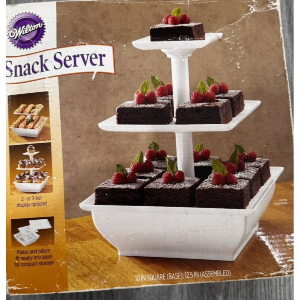 Wilton ~ TIERED SERVING STAND - WHITE - Square Base - NEW